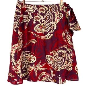 Talbots Women's Paisley Floral Silk A-Line Wrap Skirt Red Burgundy Sz 8 Feminine